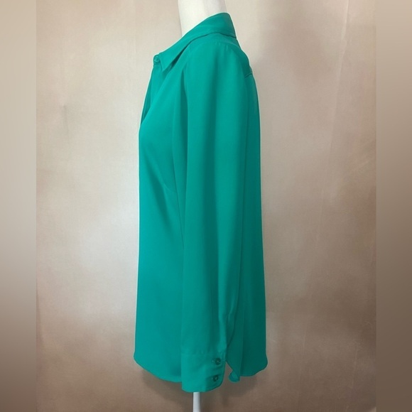 Chico's women's 1 (M) lace up side tunic button down blouse bright teal EUC - Picture 7 of 9